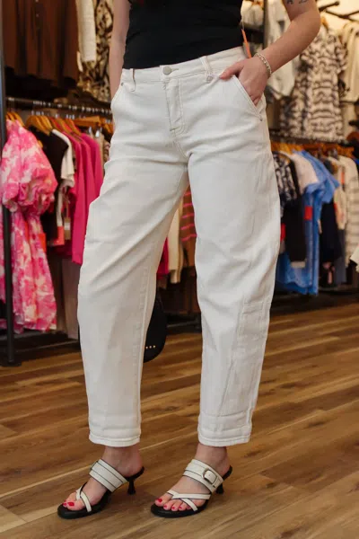 Risen High Rise Relaxed Barrel Cuffed Pants In Ivory In Neutral