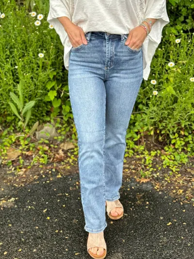 Risen High Rise Relaxed Straight Jeans In Medium Wash