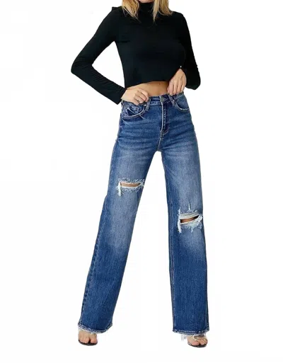 Risen High Rise Ripped Wide Leg Jeans In Blue