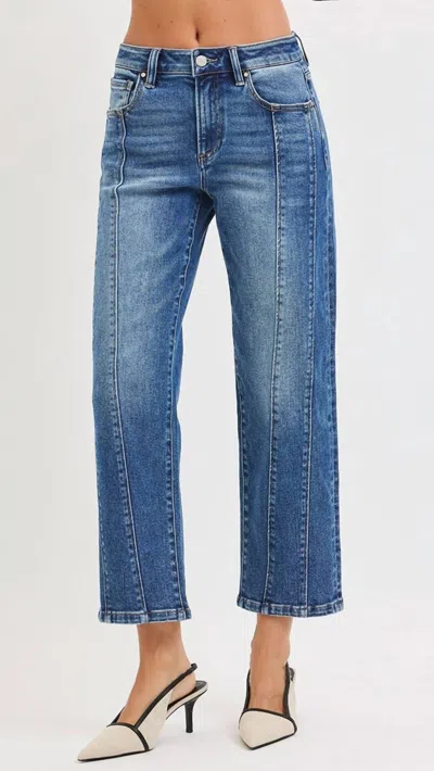 Risen High Rise Seam Detail Crop Straight Jean In Medium Wash In Blue