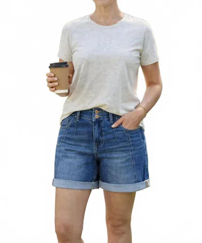 Risen High Rise Seamed Roll-up Shorts In Blue