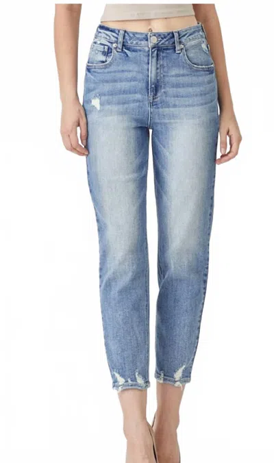 Risen High Rise Slim Boyfriend Jeans In Medium Wash In Blue