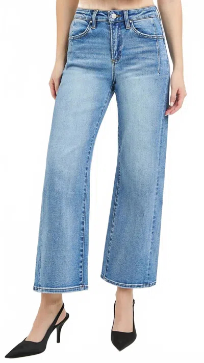 Risen High Rise Slouchy Crop Wide Leg Jeans In Medium Wash In Blue