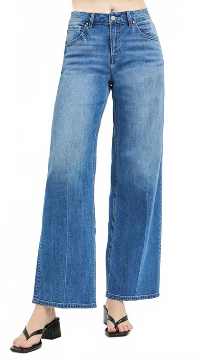 Risen High Rise Slouchy Wide Baggy Full Length Jeans In Medium Wash In Blue