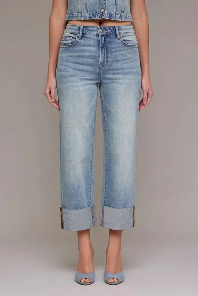 Risen High Rise Straight Cuffed Jeans In Light Wash In Blue