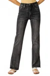 Risen High Rise Straight Jean With Side Slit In Black Denim