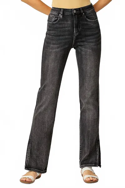 Risen High Rise Straight Jean With Side Slit In Black Denim