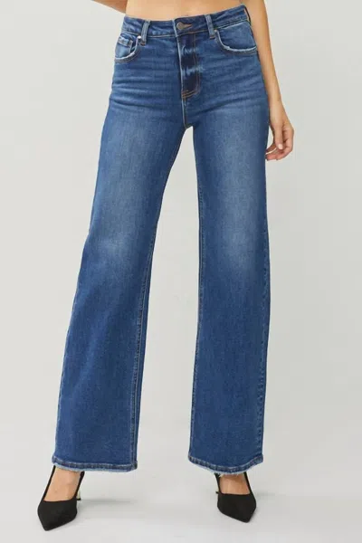 Risen High Rise Straight Jeans In Dark Wash In Blue