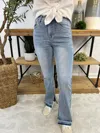 Risen High Rise Ankle Wide Button Down Front Patch Pocket Cuff Jean In Denim