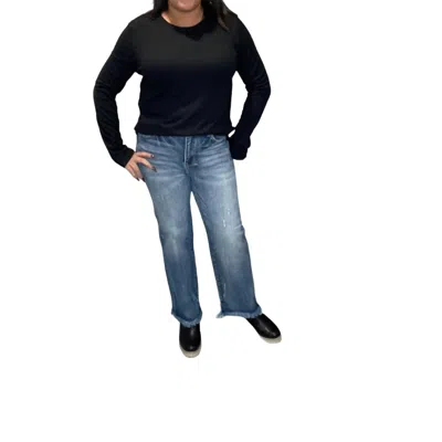 Risen High Rise Straight Leg Jeans In Dark Wash In Blue