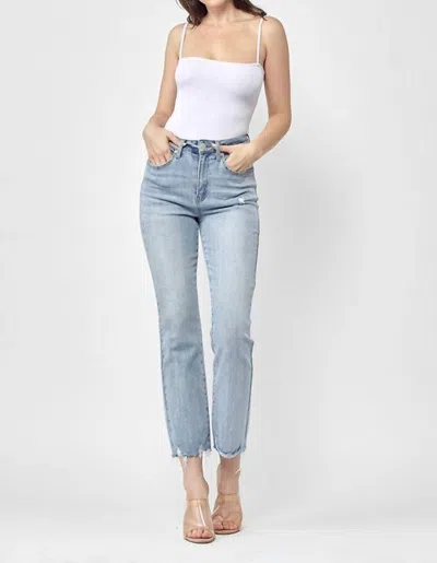 Risen High-rise Straight Leg Jeans In Light Wash In Blue