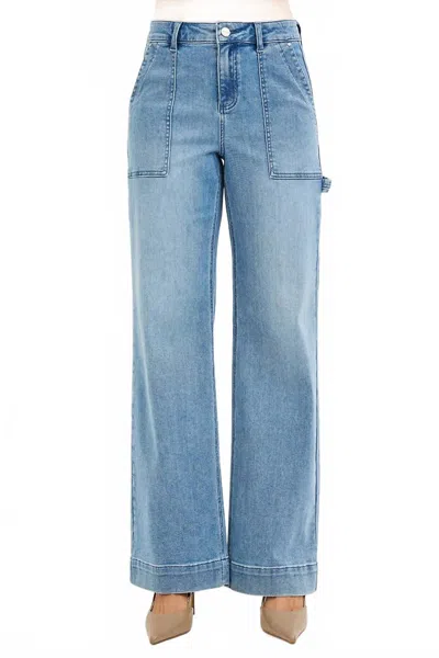 Risen High Rise Straight Leg Jeans With Cargo Pocket In Medium Wash In Multi