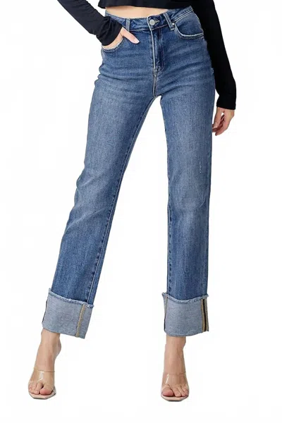 Risen High Rise Straight Relaxed Cuffed Jeans In Blue