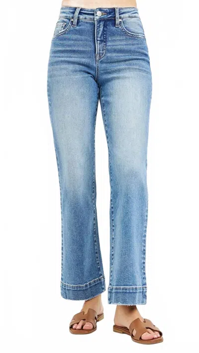 Risen High Rise Trouser Hem Straight Jeans In Blue