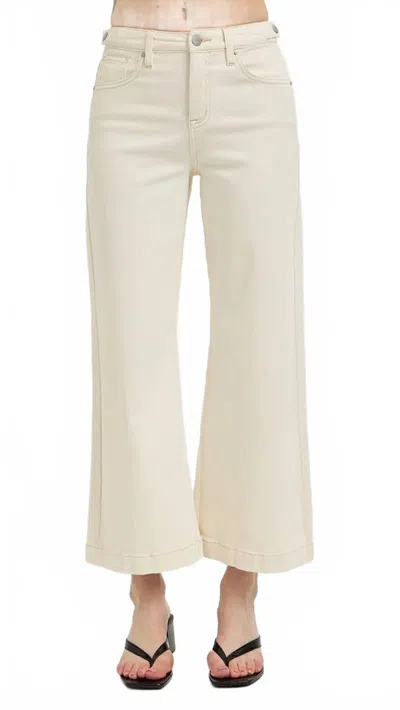 Risen High Rise Tummy Control Crop Wide Adjustable Waistband Jeans In Ivory In Neutral