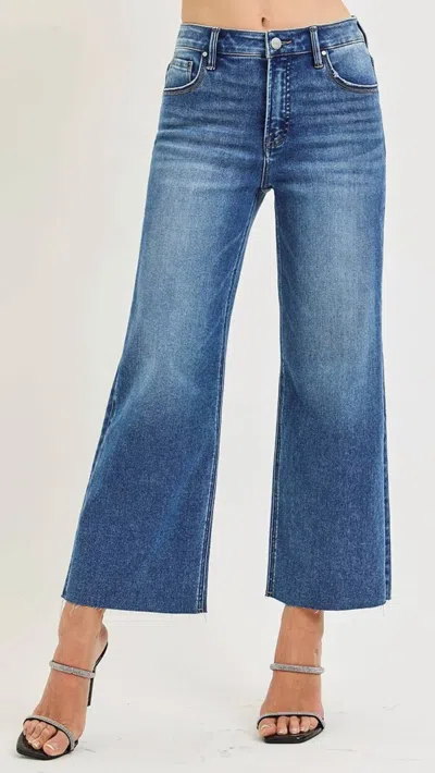 Risen High Rise Tummy Control Crop Wide Creased Seam Jeans In Medium Wash In Blue