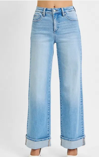 Risen High Rise Tummy Control Cuffed Jean In Light Wash In Blue