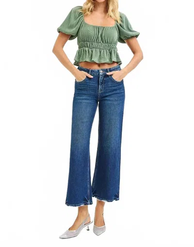 Risen High Rise Tummy Control Four Way Stretch Wide Leg Jeans In Dark Wash In Blue