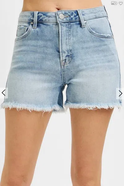 Risen High Rise Tummy Control Frey Hem Shorts In Blue