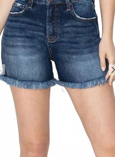 Risen High Rise Tummy Control Frey Hem Shorts In Blue In Yellow