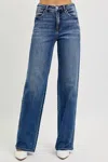Shop Risen High Rise Tummy Control Wide Baggy Jeans In Denim