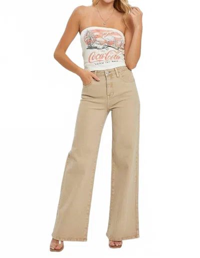 Risen High Rise Tummy Control Wide Jeans In Khaki In Brown