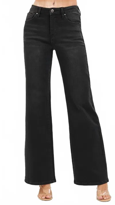 Risen High Rise Tummy Control Wide Leg Jeans In Jet Black