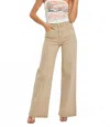 Risen High Rise Tummy Control Wide Pants In Khaki In Neutral