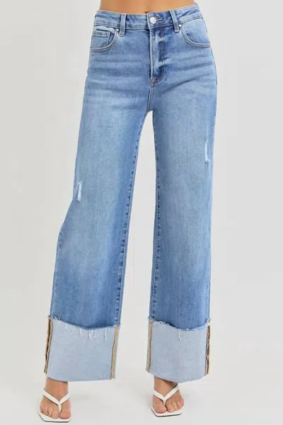 Risen High Rise Wide Cuff Jeans In Denim