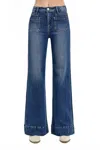 Risen High Rise Wide Flare Jeans In Dark Denim In Blue