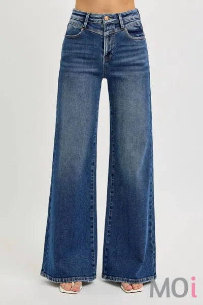 Risen High Rise Wide Front Yoke Detailed Jeans In Blue