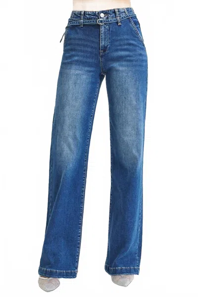 Risen High Rise Wide Leg Belted Jeans In Blue