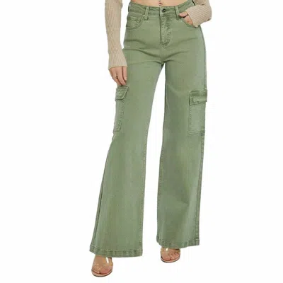 Risen High Rise Wide Leg Cargo Pants In Olive In Green