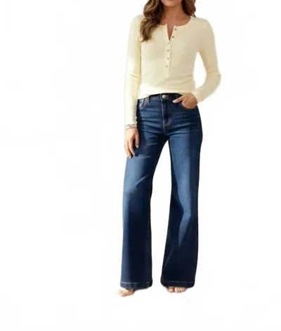 Risen High Rise Wide Leg Jean In Dark Wash In Animal Print