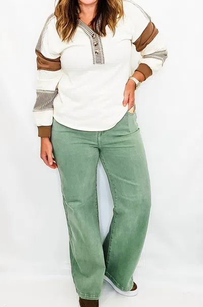 Risen High Rise Wide Leg Jeans In Olive In Multi