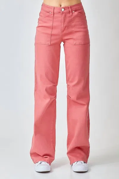 Risen High Rise Wide Leg Relaxed Jeans In Red