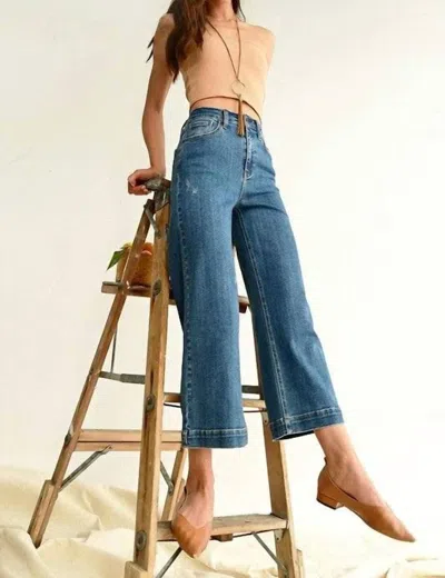 Risen High Rise Wideleg Cropped Jeans In Blue