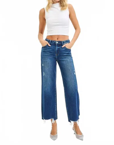 Risen High Waist Crop Wide Leg Jeans In Dark In Blue