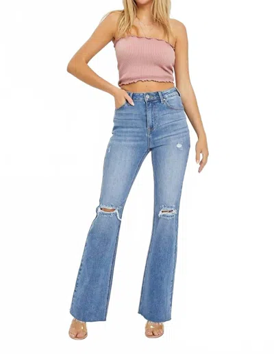 Risen High Waist Flare Jeans In Medium Wash In Multi