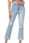 Risen High Waist Frayed Jeans - Plus In Blue In Blue