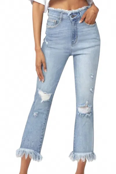 Risen High Waist Frayed Jeans - Plus In Blue
