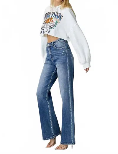 Risen High Waist Jeans With Pockets In Medium In Blue