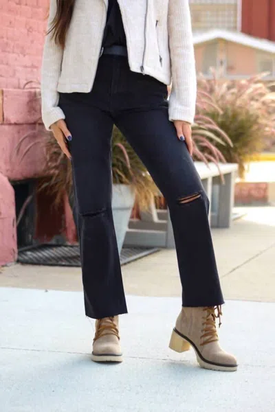 Risen High Waist Straight Leg Jeans In Black In Blue