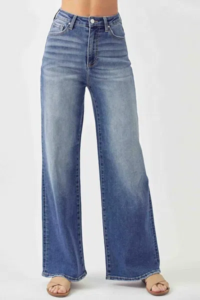 Risen High-rise Wide Leg Jeans In Dark Blue