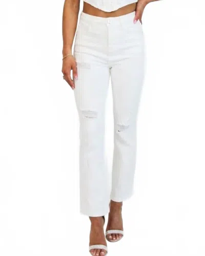 Risen Irving Tummy Control Distressed Straight Leg Jeans In White In Transparent