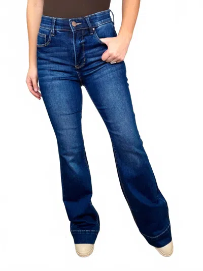 Risen Jada Tummy Control High-rise Flare Jeans In Dark Wash Denim In Blue