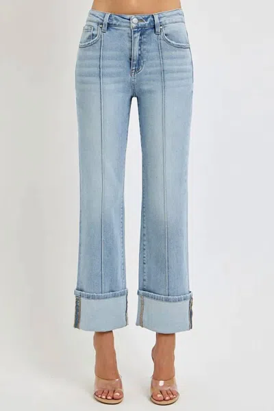 Risen Jamie High Rise Straight Wide Cuff Jeans In Light Wash In Brown