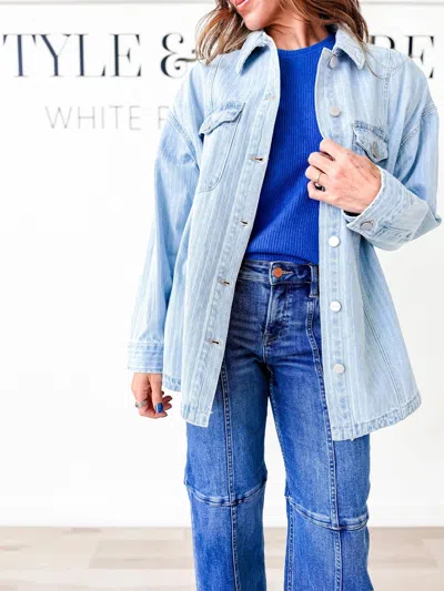 Risen Janine Oversized Stripe Shacket In Light In Neutral