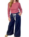Risen Jersey Wide Leg Pants In Denim In Blue
