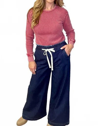 Risen Jersey Wide Leg Pants In Denim In Blue